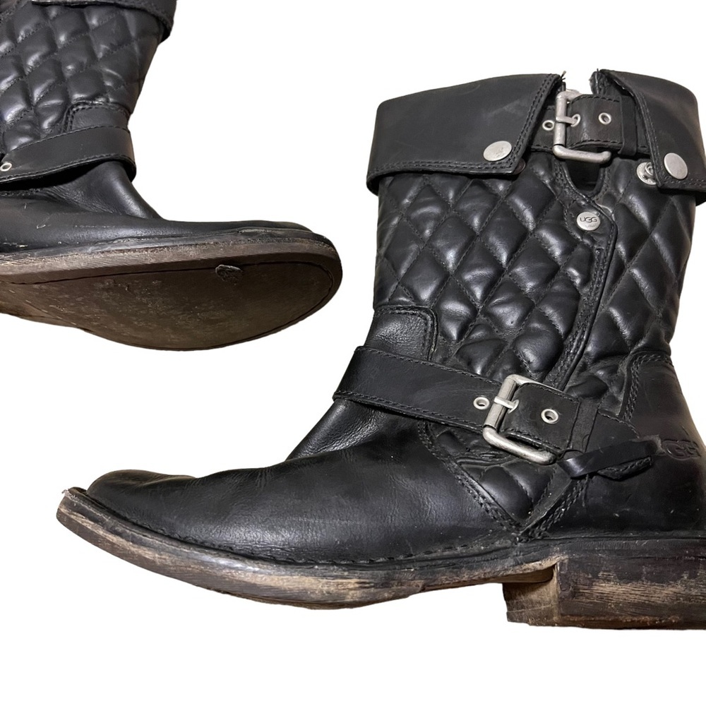Ugg Australia Womens Black Conor Moto Boots size 6.5 Leather Side Zip 1001832 - Picture 4 of 11